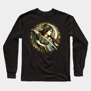 Chinese Sword Fighter - Art Noveau Style Long Sleeve T-Shirt